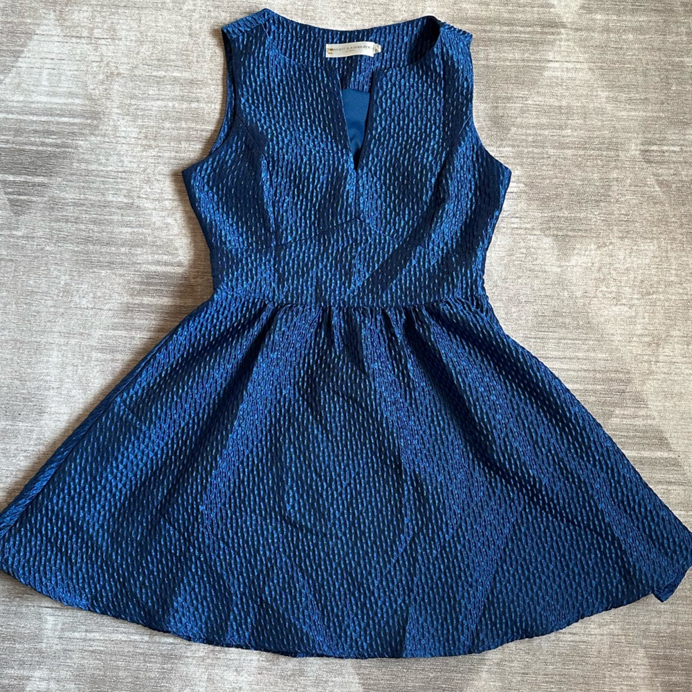 Haight & Ashbury Fitted Blue Textured A-Line Mini Dress